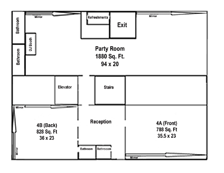 Space Rental in NYC for Parties, Dancing, Rehearsals and Auditions - Floorplan